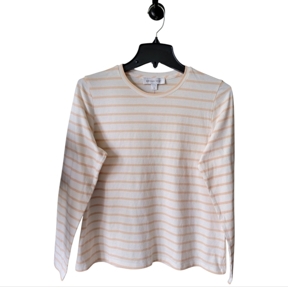 Amour Vert Berkeley Long Sleeve Organic Cotton Top Ivory/Biscotti Stripes Xs New - Picture 2 of 9